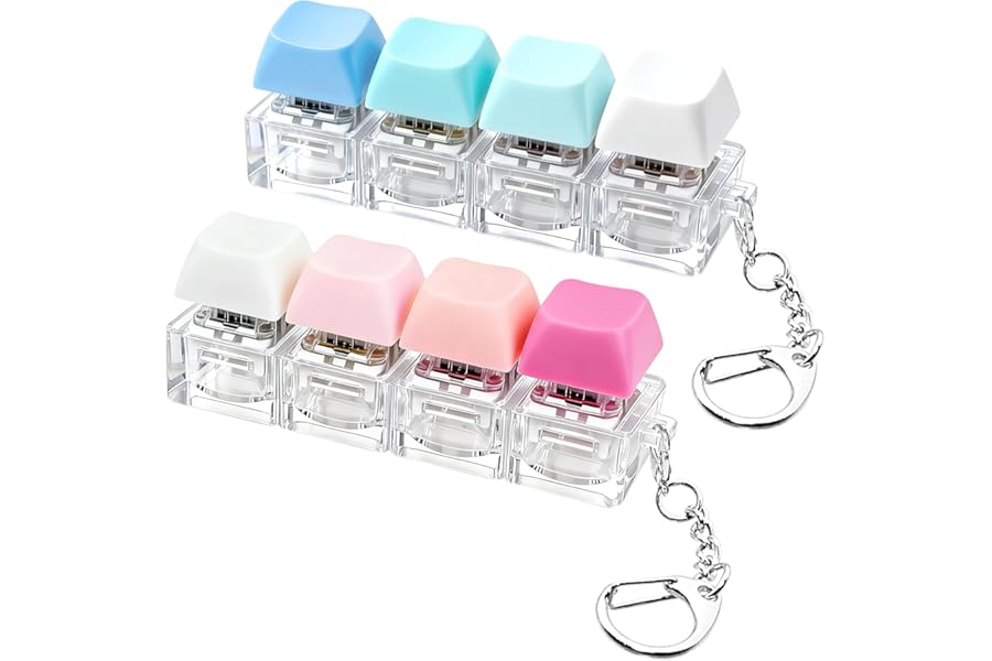 2 PCS Keyboard Fidget Toy, Keyboard Fidget Keychain 4-in-1 Keyboard Decompression Button Finger Clicker Toys, Button Stress Relief Fidget Gifts to Relief Stress (Blue Pink)