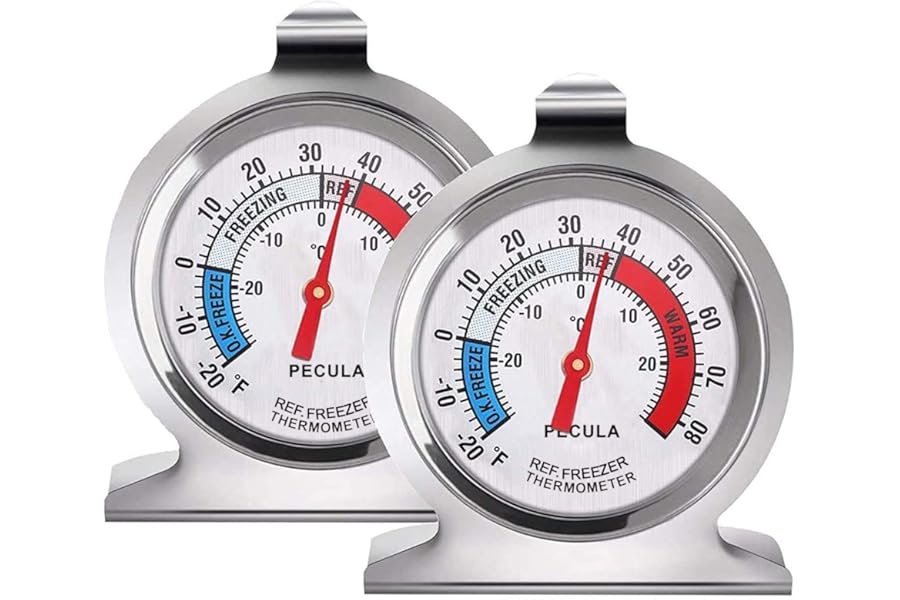 2 Pack Refrigerator Thermometer, 30-30°C/20-80°F, Classic Fridge Thermometer Large Dial with Red Indicator Thermometer for Freezer Refrigerator Cooler