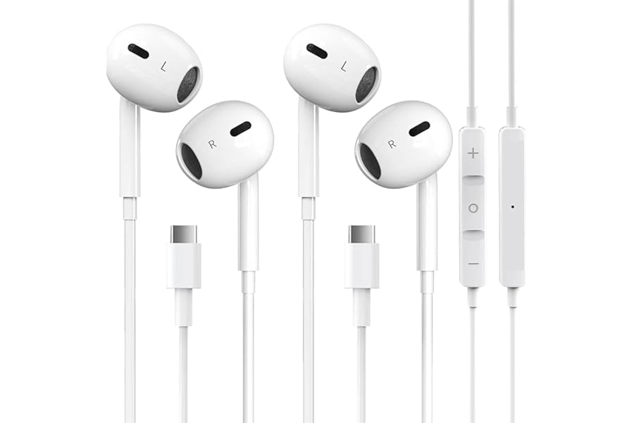 2 Packs USB C Headphones for iPhone 17/16/15 Pro Max Plus Type C Earphones with Microphone & Remote Noise Cancelling Earbuds for iPhone 17/16/15 Pro, iPad, Galaxy S23/S22/S21/S20/Ultra Note 10/20