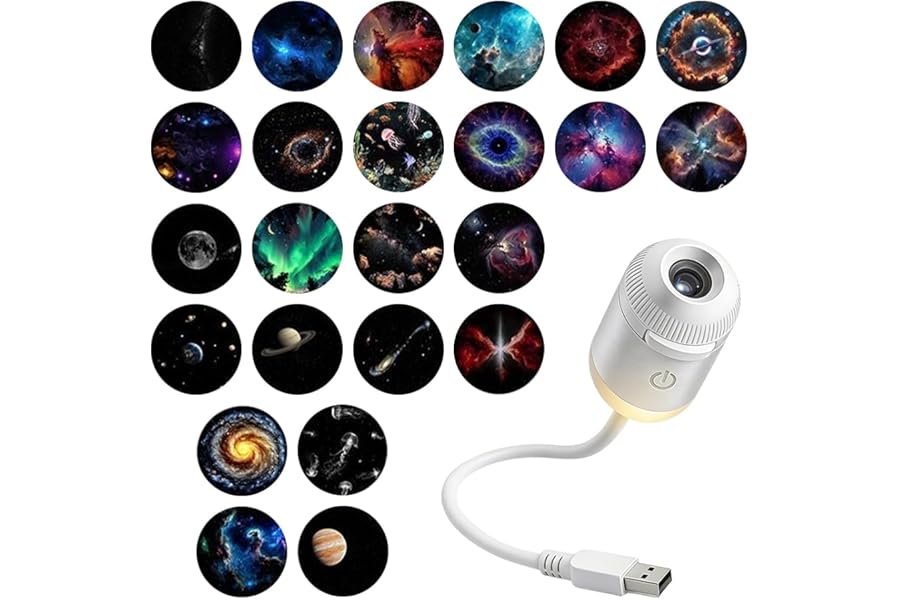 2-in-1 Galaxy Projector Night Light, USB Star Projector with Adjustable Brightness, Mini Galaxy Light Projector for Bedroom Ceiling Wall Room Decor