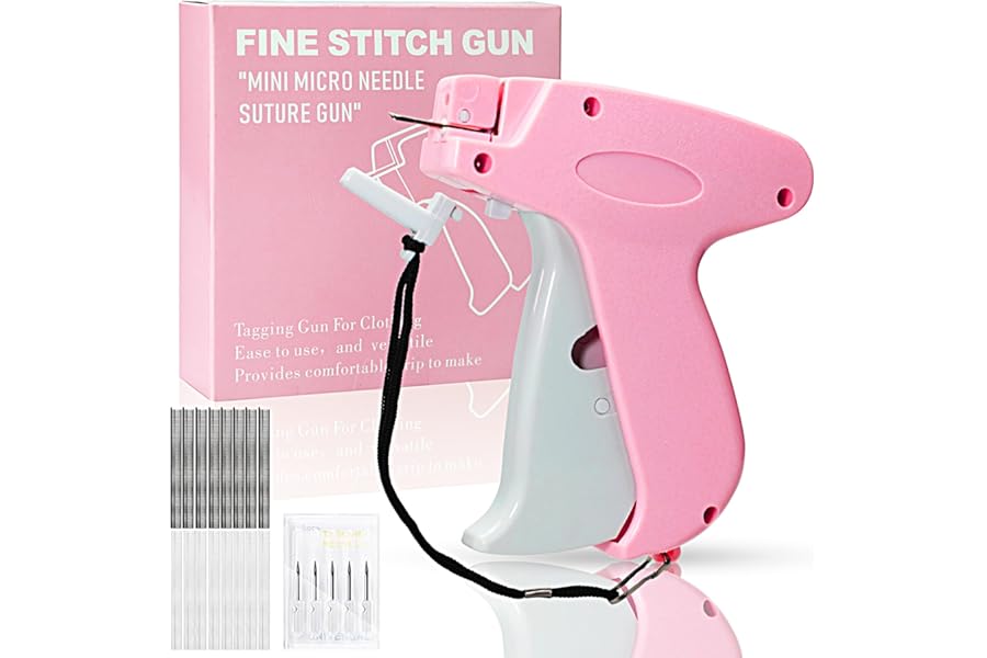2026 New Stitch Gun for Clothes, Handheld Quick Clothing Fixer Sewing Kit with 1000 Black & 1000 White Fasteners, 6 Replacement Needles, Pink