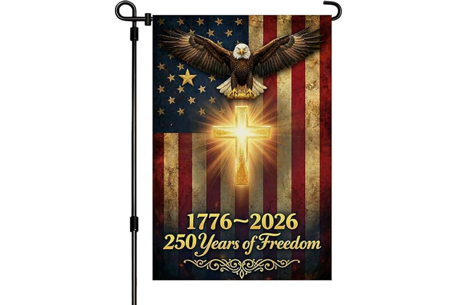 250 Anniversary USA Garden Flag, Double Sided Waterproof Patriotic Eagle Cross Flag 1776-2026, Christian Outdoor Yard Decor (12x18'')