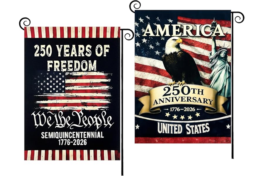 2PCS 250th Anniversary American Garden Flag,July 4th Independence Day Patriotic Banner,Double-Sided Waterproof 1776-2026 Commemorative Flags