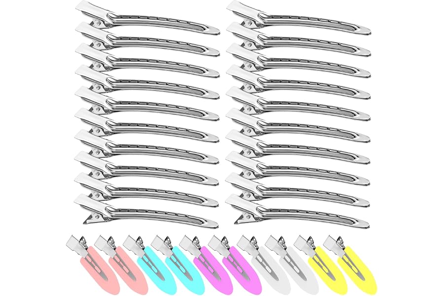 30PCS Metal Alligator Hair Clips, Duck Billed Salon Styling Clips with Holes, Heavy Duty Silver Hair Pins for Women, DIY Bows & Home Use (30 Mixed Sizes)
