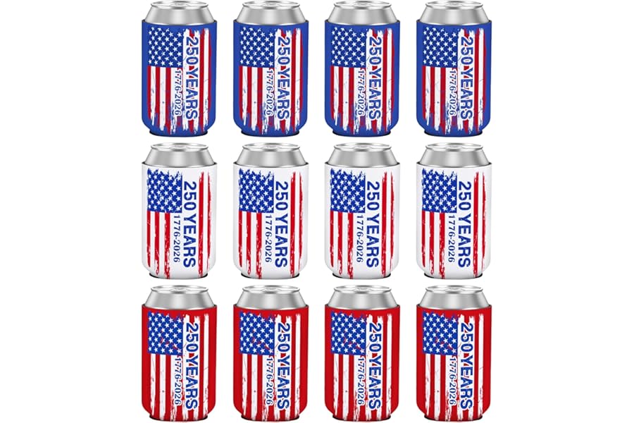 4th of July Can Cooler Sleeves 250th Anniversary Insulated Can Coolers 4th of July Accessories Drink Holder Covers for Independence Day Party Favor Decor Supplies (US flag, Standard Can Coolers)