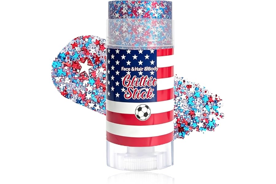 4th of July Hair Glitter Stick with Star,Red White Blue Face Glitter Stick,Fourth of July Body Glitter,Patriotic Outfits and 250th Anniversary Accessories,Independence Day Sparkling Makeup for Women