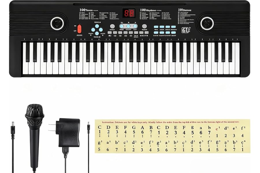 61 Key Keyboard Piano,with Built-in Speaker and Microphone, Portable Electronic Digital Piano for Beginners, Perfect Musical Starter Instrument, Ideal Gift for Aspiring Musicians