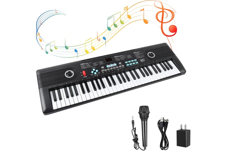 61 Key Piano Keyboard with Built-in Speaker & Microphone, Portable Electronic Digital Piano for Beginners, Ideal Musical Gift with Teaching Features