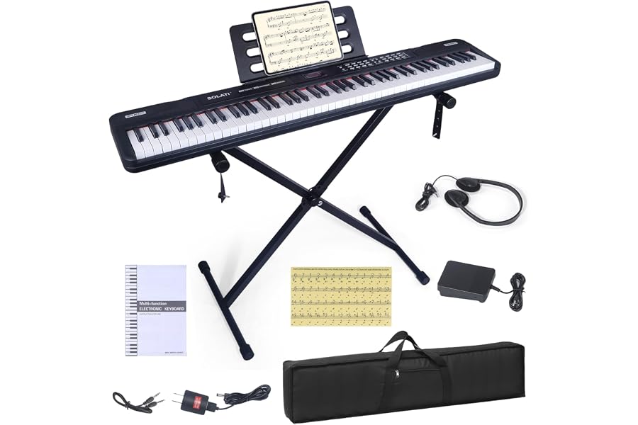 88 Key Piano Keyboard, Semi Weighted Electronic Digital Piano with Music Stand, Power Supply, Sustain Pedal, Bluetooth, Stand, MIDI, for Beginner Professional at Home, Stage
