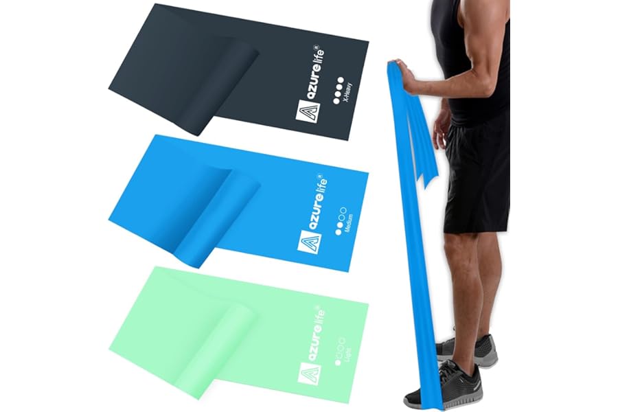 A AZURELIFE Resistance Bands,Professional Long Non-Latex Elastic Stretch Bands,Exercise Bands for Physical Therapy, Yoga, Pilates, Rehab, at-Home or The Gym Workouts, Strength Training