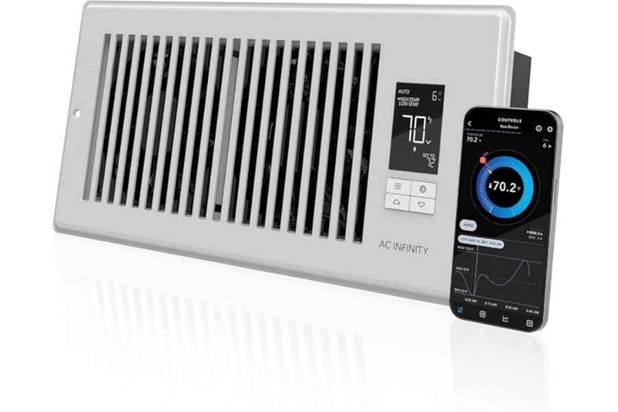 AC Infinity AIRTAP T4 White, Register Booster Fan for 4” x 10” Vents, Thermostat Control Improves Heating & Cooling, Quiet 10