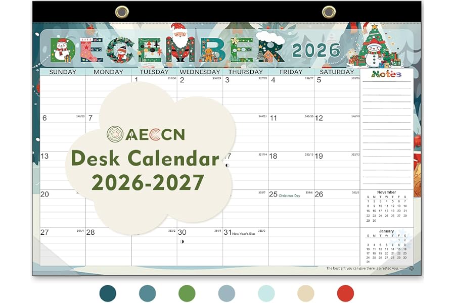 AECCN Desk Calendar 2026-2027, 18 Months Calendar, 17" x 11.4" Large Space, Anti Ink Bleed and Transparent Cover, Desktop Calendar with Stickers for Home & Office Planning-Colorful