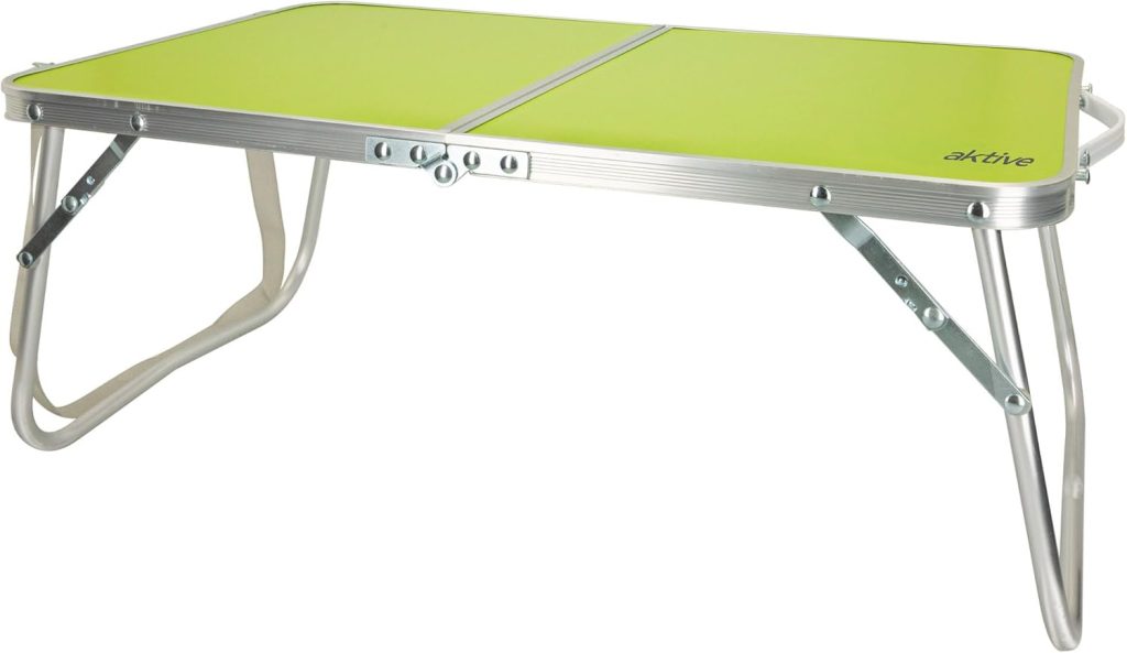 AKTIVE Mesa playa plegable, Mesa baja playa, 60x40x25 cm, color verde, estructura de metal, tablero de madera, mesa plegable camping pequeña, cierre de seguridad (52811)