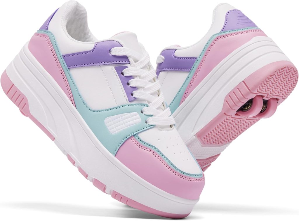 ANEFUN Rolschaatsen schoenen voor kinderen meisjes jongens afneembare wielen mode sneakers, 3.5 Big Kid