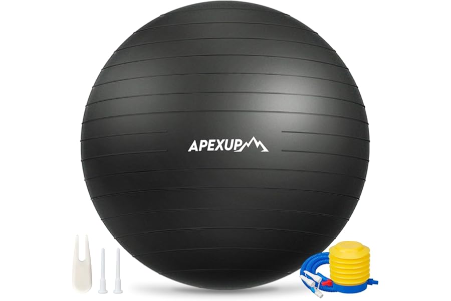 APEXUP Yoga Ball, 660 lbs Anti-Burst Exercise Ball with Pump, 5 Sizes