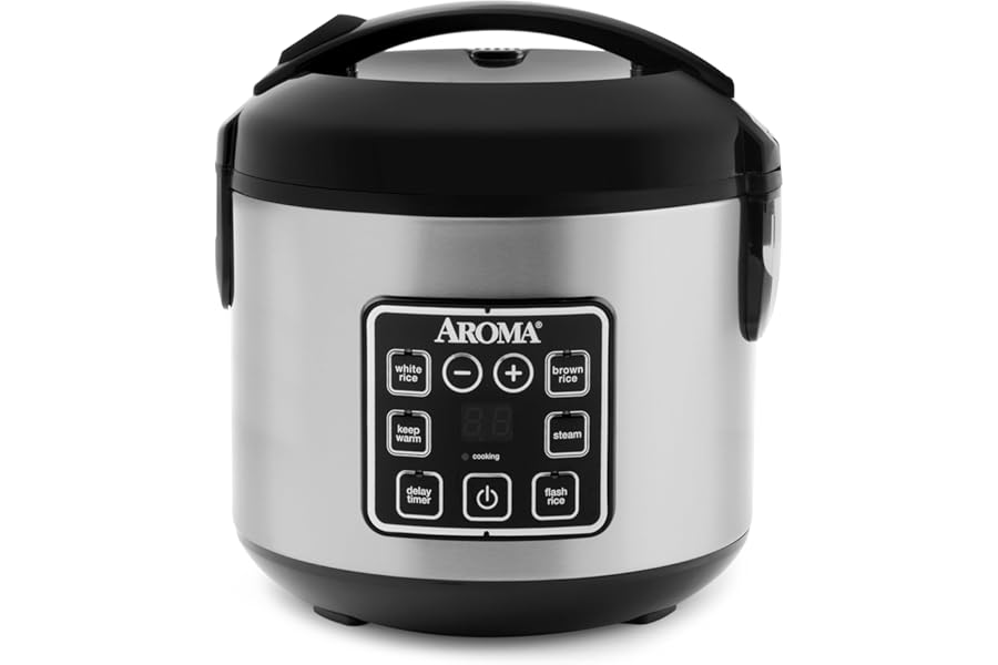 AROMA Digital Rice Cooker, 4-Cup (Uncooked) / 8-Cup (Cooked), Steamer, Grain Cooker, Multicooker, 2 Qt, Stainless Steel Exterior, ARC-914SBD