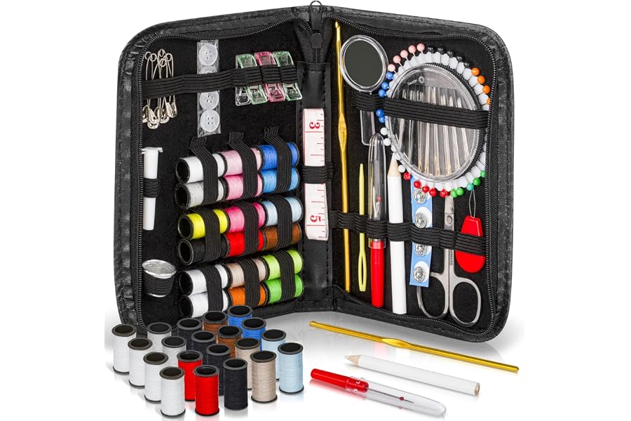 ARTIKA Sewing Kit for Adults and Kids (142 PCS) - Small Beginner Set w/Multicolor Thread, Needles, Scissors, Thimble & Clips - Emergency Repair and Travel Kits - Sewing Accessories and Supplies