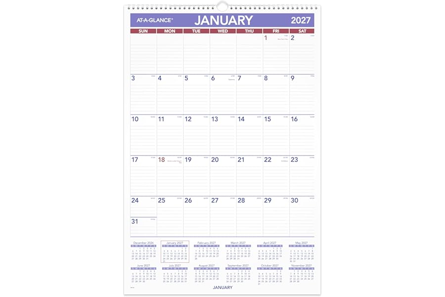 AT-A-GLANCE 2027 Wall Calendar, Monthly, 15.5" x 22.75" Planner, Ruled Daily Blocks (PM32827)