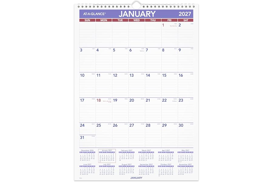 AT-A-GLANCE 2027 Wall Calendar, Monthly, 12" x 17" Planner, Ruled Daily Blocks (PM22827)