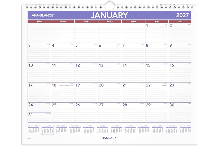 AT-A-GLANCE 2027 Wall Calendar, Monthly, 15" x 12" Planner, Ruled Daily Blocks (PM82827)