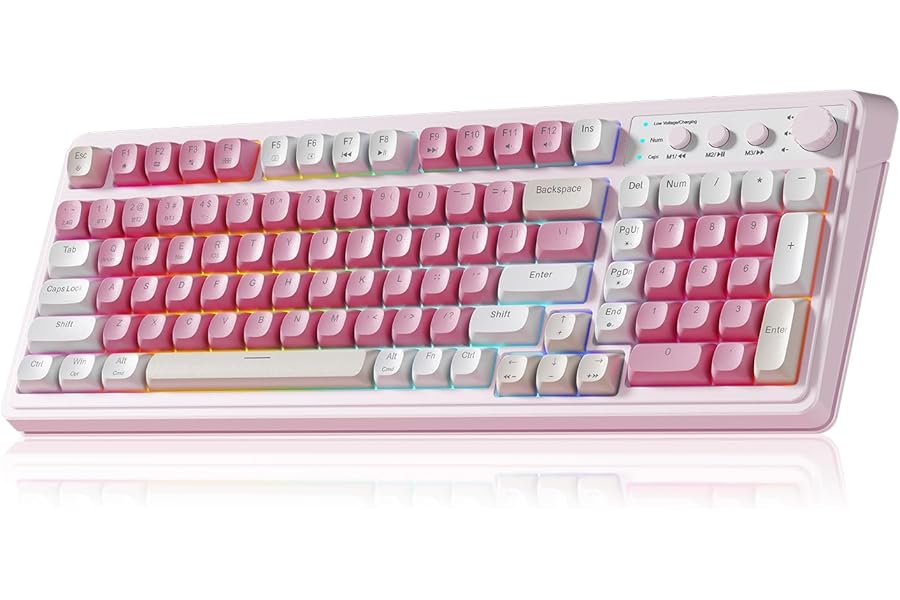 AULA 99 Key Keyboard, Wireless Gaming Keyboard Bluetooth Computer Keyboards Creamy Cute with Number Pad RGB Backlit Tri-Mode BT/2.4GHz/USB-C - Pink