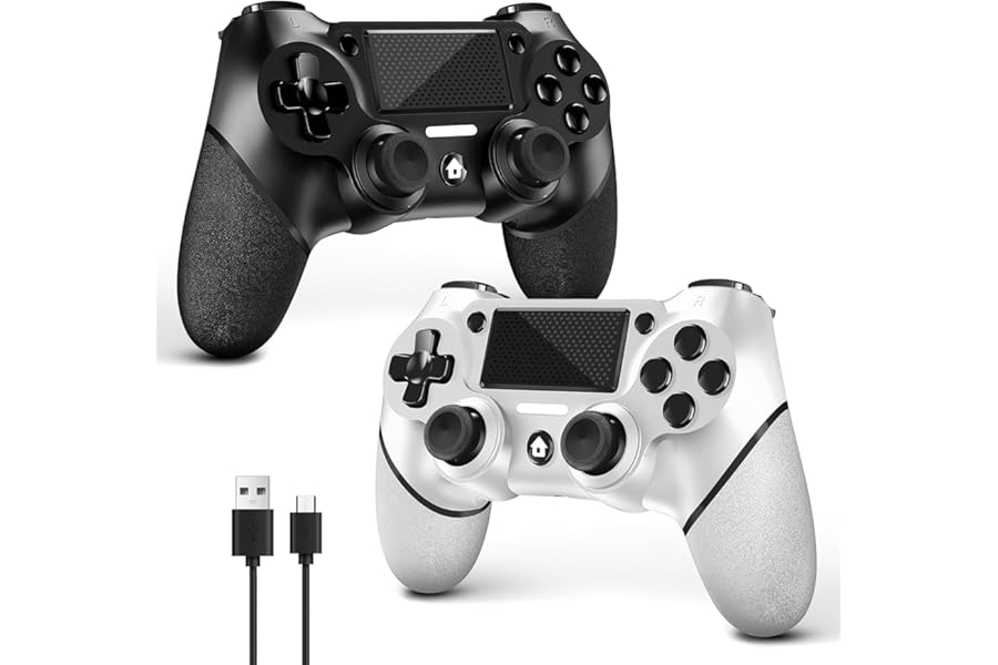 AceGamer 2 Pack for PS4 Controller, Wireless Controller for PS4/Pro/Slim/PC, with Non-Slip Grip of Both Sides and USB-C Cable! (Black and White)