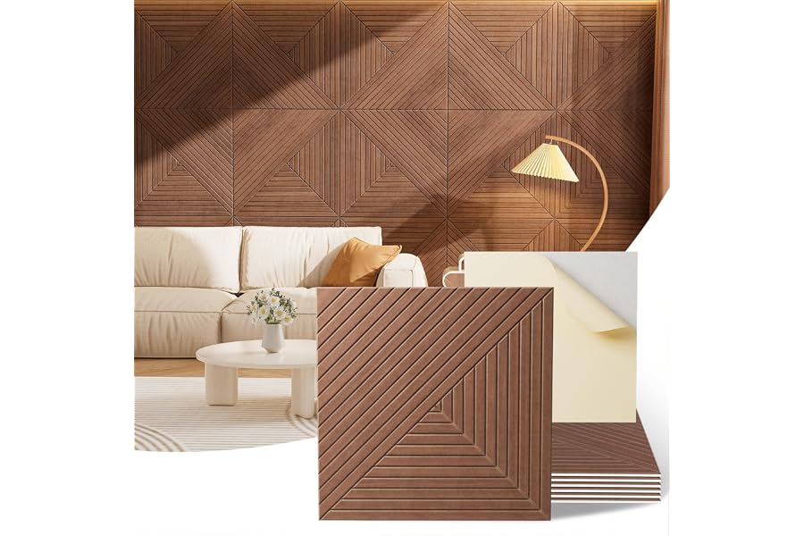 Acoustic Wall Panels, 6 Piece 23.62" X 23.62" Peel and Stick Wall Panels | High-Density Polyester Fiber Self Adhesive Soundproofing for Interior Wall Décor, Elysian Step Vortex