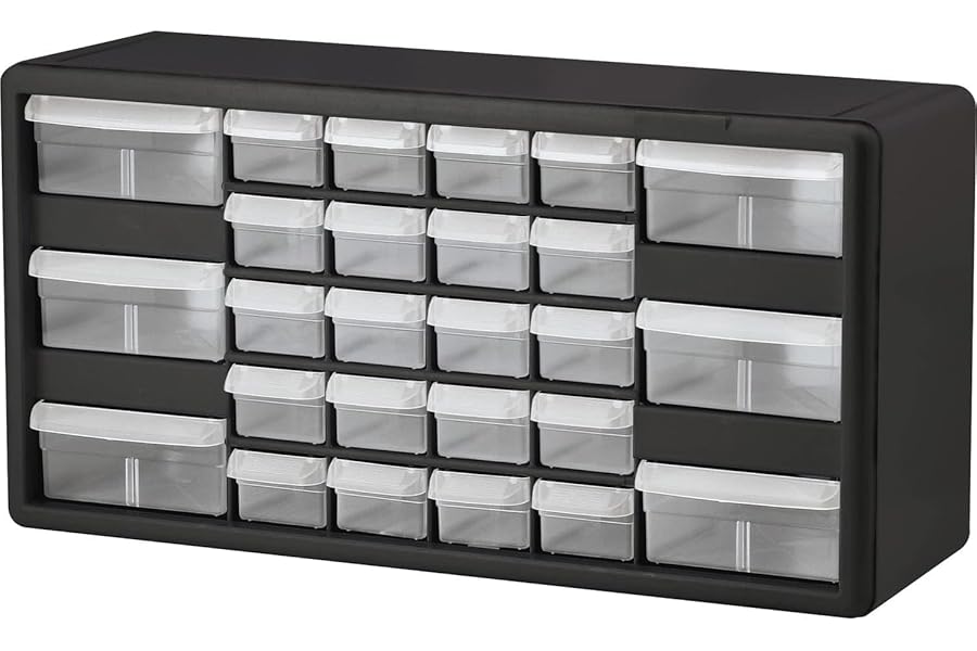 Akro-Mils 26-Drawer Plastic Storage Cabinet, 20"W x 6"D x 10"H, Black