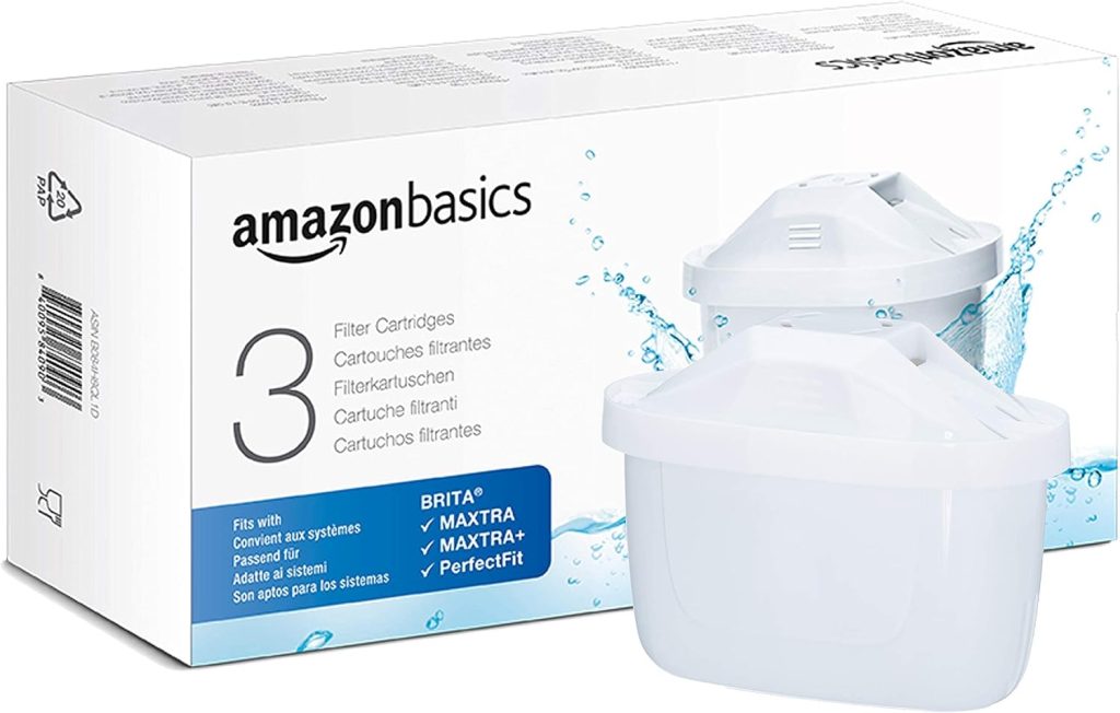 Amazon Basics Cartuchos filtrantes de Agua, Aptos y compatibles con Todas Las BRITA Incl.PerfectFit & Jarras, 3 Unidad