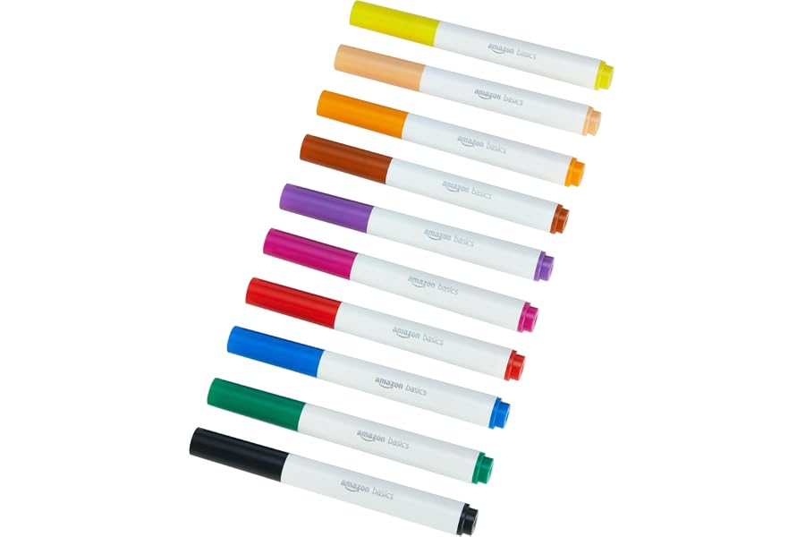 Amazon Basics Colored Washable Markers for Coloring and Drawing, Broad Line, Multicolored, 10-Pack