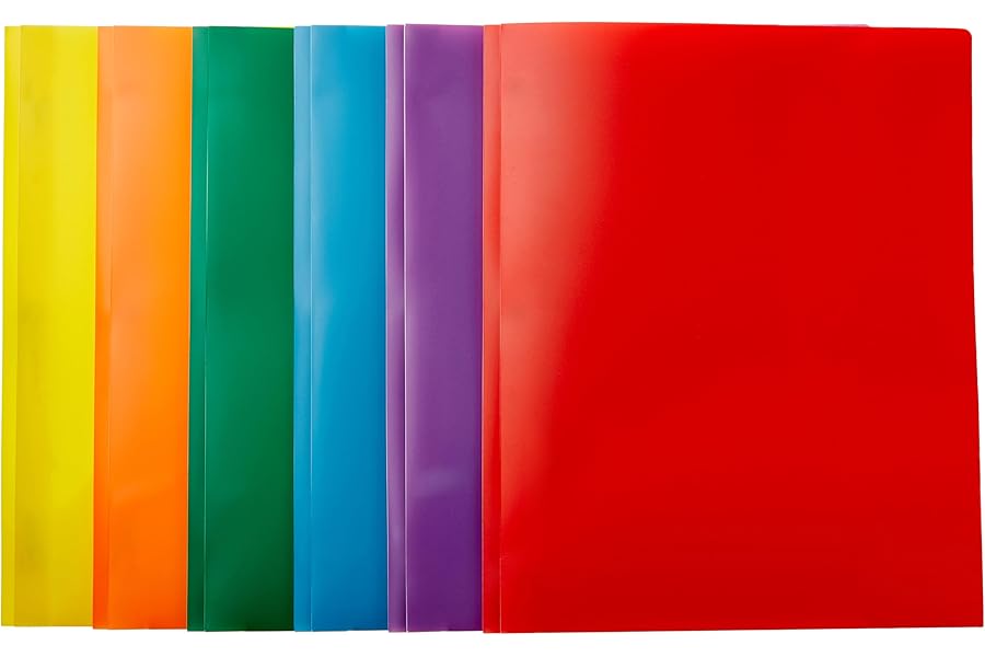 Amazon Basics Heavy Duty Plastic Folders with 2 Pockets for Letter Size Paper, Assorted Colors, Pack of 6