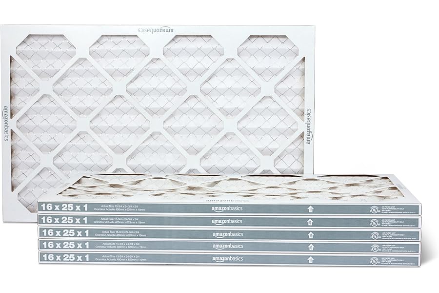Amazon Basics MERV 5 AC Furnace Air Filter, 16x25x1 inches, 6-Pack (Actual size: 15.75" x 24.75" x 0.75")