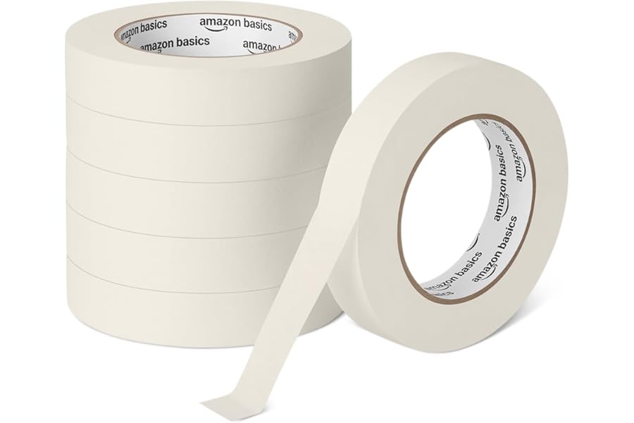 Amazon Basics Masking Tape, Hand-Tearable Painters Tape, Rubber Adhesive, 0.94 Inch x 60 Yard, Beige, 6 Rolls