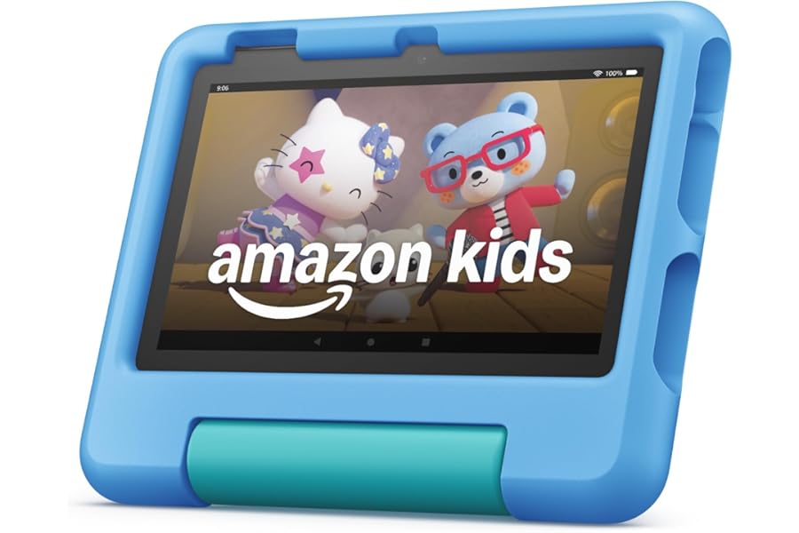 Amazon Fire 7 Kids tablet, ages 3-7. Top-selling 7" kids tablet on Amazon. Includes ad-free and exclusive content, easy parental controls, 10-hr battery, 16 GB, Blue