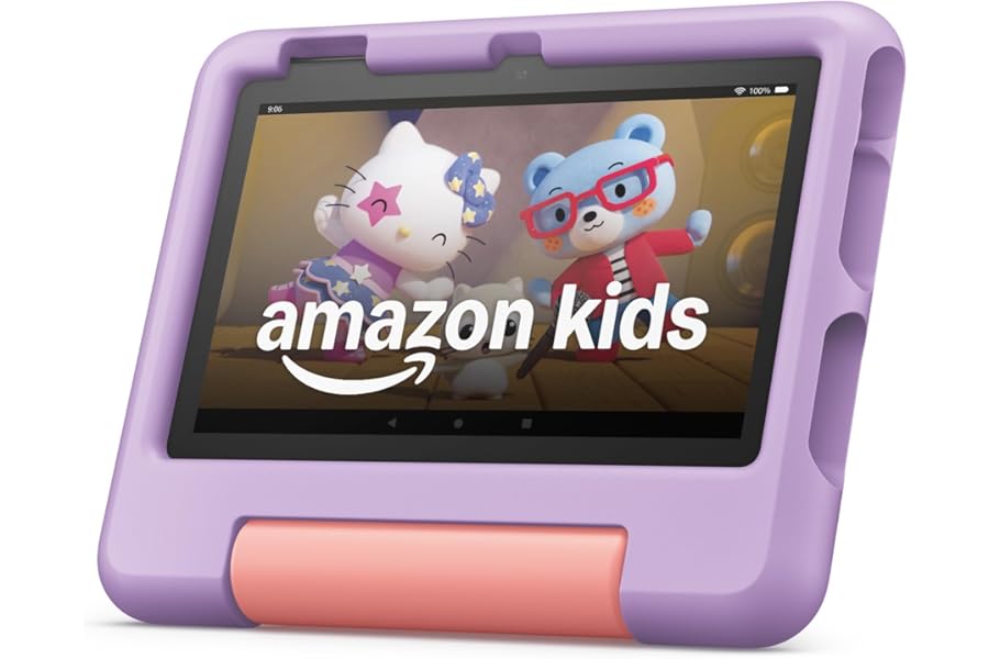 Amazon Fire 7 Kids tablet (newest model) ages 3-7. Top-selling 7" kids tablet on Amazon. Includes ad-free and exclusive content, easy parental controls, 10-hr battery, 16 GB, Purple