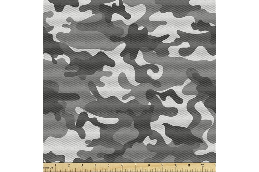 Ambesonne Camouflage Fabric by The Yard, Monochrome Attire Pattern Camouflage Inside Vegetation Fashion Design Print, Decorative Fabric for Upholstery and Home Accents, 1 Yard, Coconut Grey
