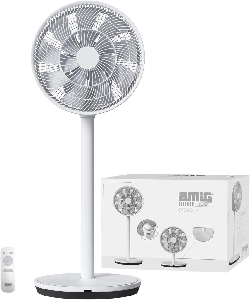 Amig - Ventilateur sur Pied et de Table GALAIR-01 - Silencieux 13dB - 26 Vitesses - Oscillation Verticale et Horizontale - Faible Consommation 27W - Télécommande - Utilisation avec Câble ou Batterie