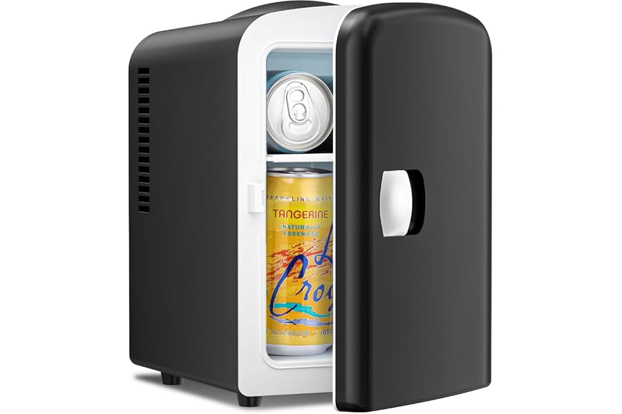 Antarctic Star 4L/6 Can Portable Compact Refrigerator for Bedroom,Car,Office & Dorm,Small Cooler for Food/Drinks/Skin Care,AC/DC, Black