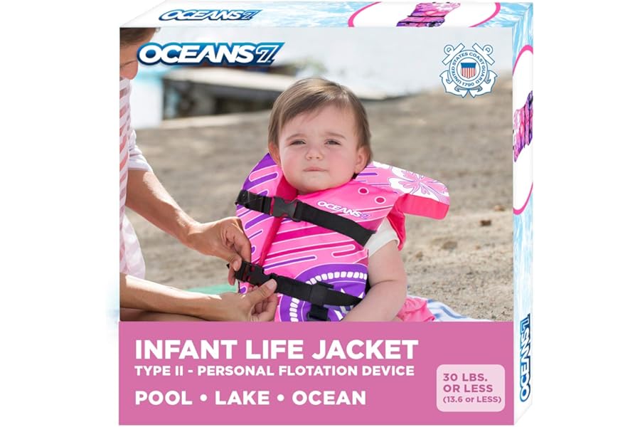 Aqua Oceans 7 Life Jacket for Kids - US Coast Guard Approved Life Vest for Infant, Child & Youth Boys and Girls, Open-Side PFD for Boating, Swimming & Water Sports
