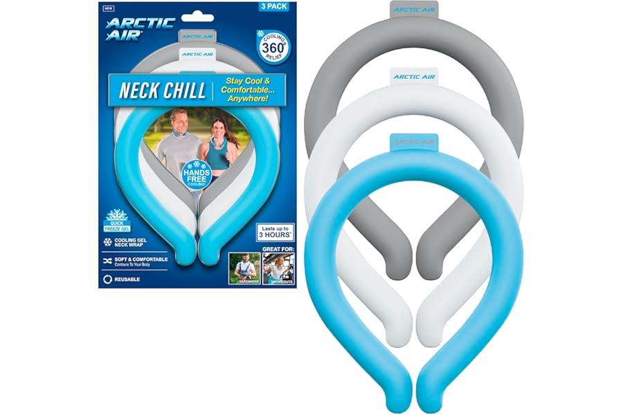 Arctic Air Neck Chill, Neck Cooling Tube, Hands Free Cooling, Quick Freeze Gel, Wearable Body Coolers for Hot Weather, Reusable, Adjustable Fit, 3 Pack
