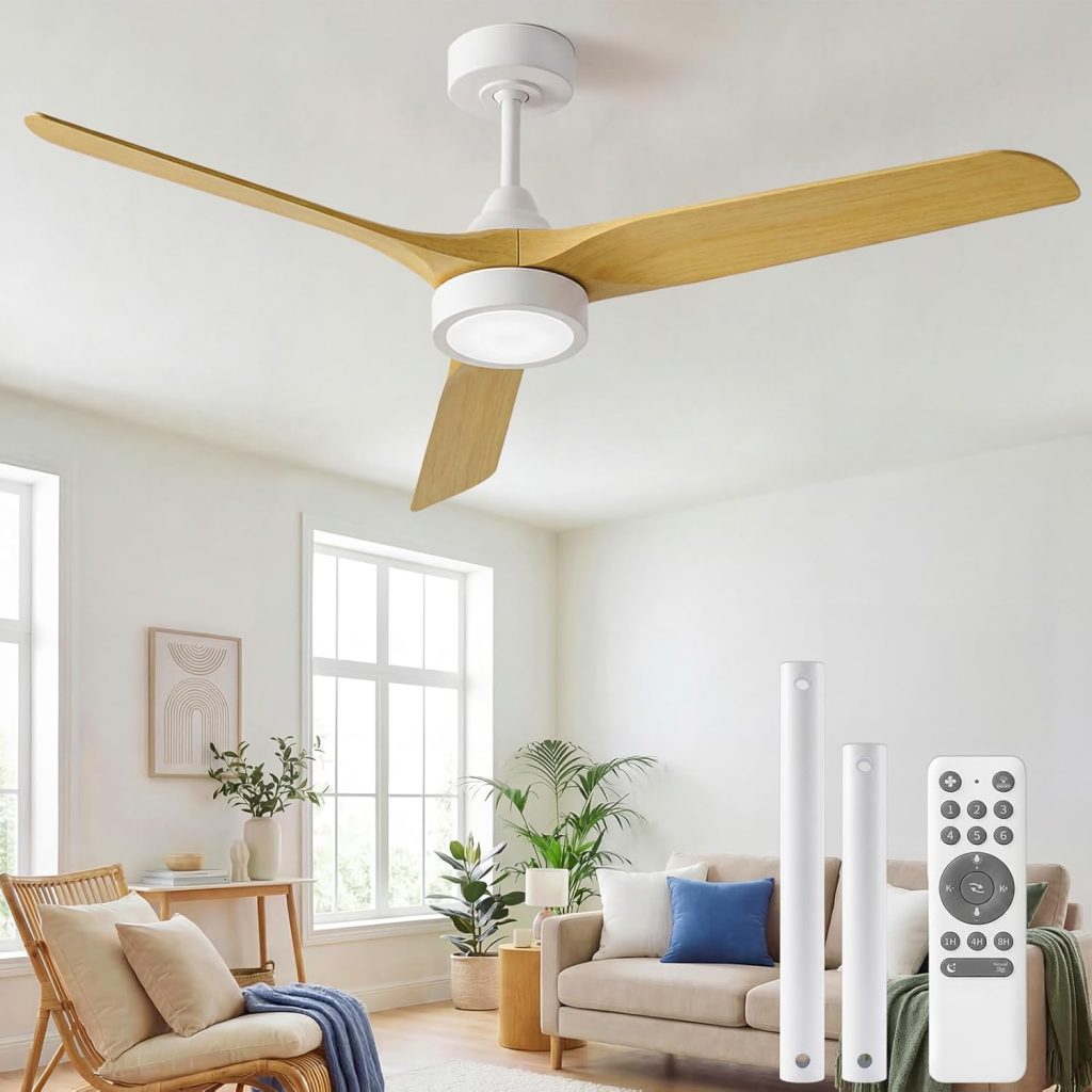 Ateroll Ventilateur Plafond Télécommande, Ventilateur de Plafond Design & Silencieux, Ø132 cm en ABS, Ventilateur Dimmable Plafonnier 6 Vitesses, Minuterie 3 Températures LED Chambre, Salon & Terrasse