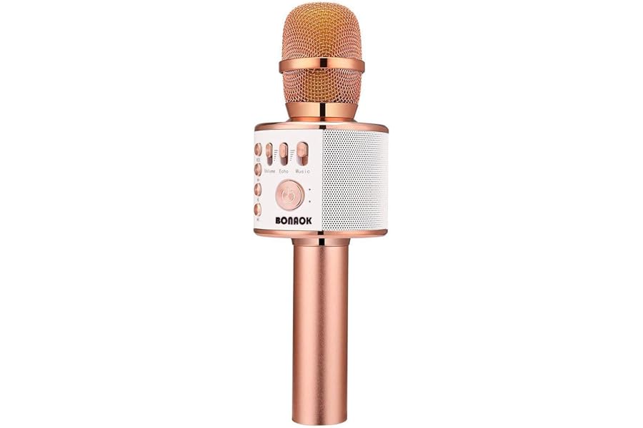 BONAOK Wireless Bluetooth Karaoke Microphone,3-in-1 Portable Handheld Karaoke Mic Speaker Machine Home Party Birthday for All Smartphones PC(Q37 Rose Gold)