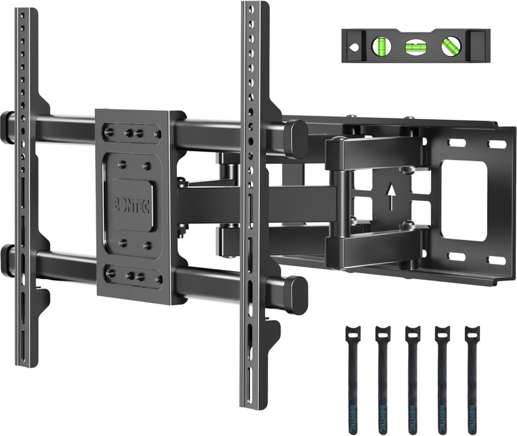 BONTEC TV Wall Bracket for 32-85 Inch LED LCD, Full Motion Swivel Tilt TV Wall Mount, Heavy Duty Dual Arms up to 60kg, Max VESA 600x400mm, Universal TV Mount with Bubble Level and Cable Ties