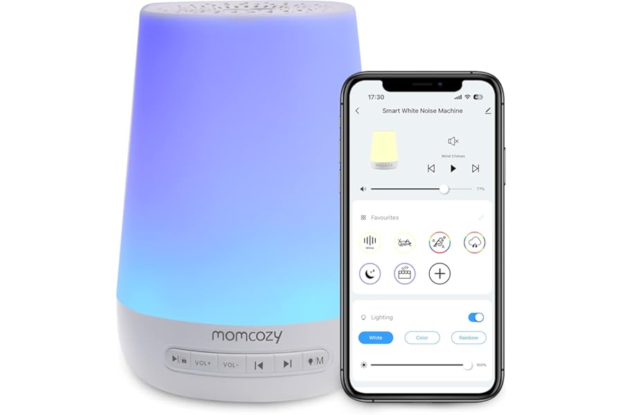 Baby Sound Machine, Momcozy White Noise Machine for Baby Sleeping with Night Light, Toddler Sleep Trainer 34 Soothing Sleep Sounds, Timer, App Remote Control, Personal Sleep Routine Alarm Clock(Blue)