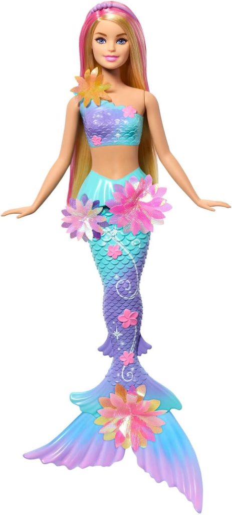 Barbie Muñecas de sirena con la característica de flores florecientes mágicas, colas con efecto degradado, accesorio de diade