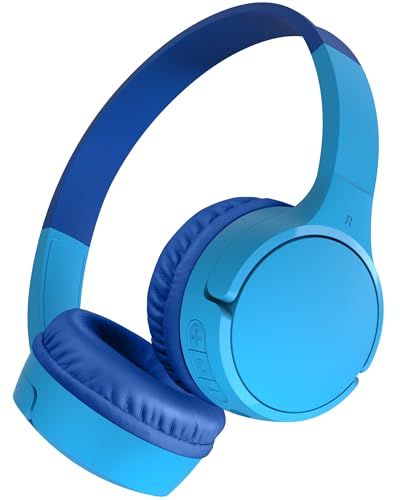 Belkin SoundForm Mini draadloze koptelefoon voor kinderen met ingebouwde microfoon, 30 uur luistertijd en leuke stickers - Headset voor online onderwijs, school, reizen, iPhone, iPad, Galaxy - Blauw
