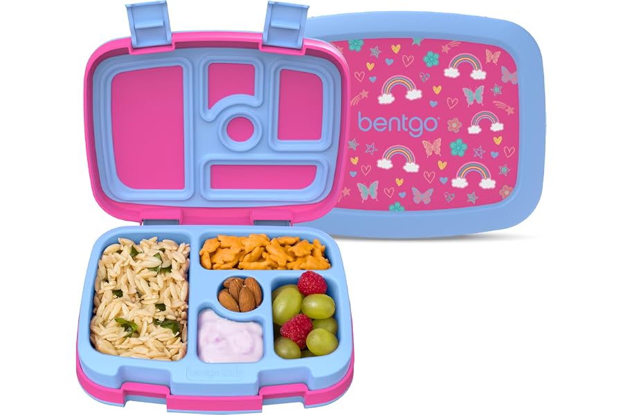 Bentgo Kids Prints Leak-Proof 5-Compartment Bento-Style Kids Lunch Box | Ideal Portion Sizes for Ages 3-7, Durable, Drop-Proo