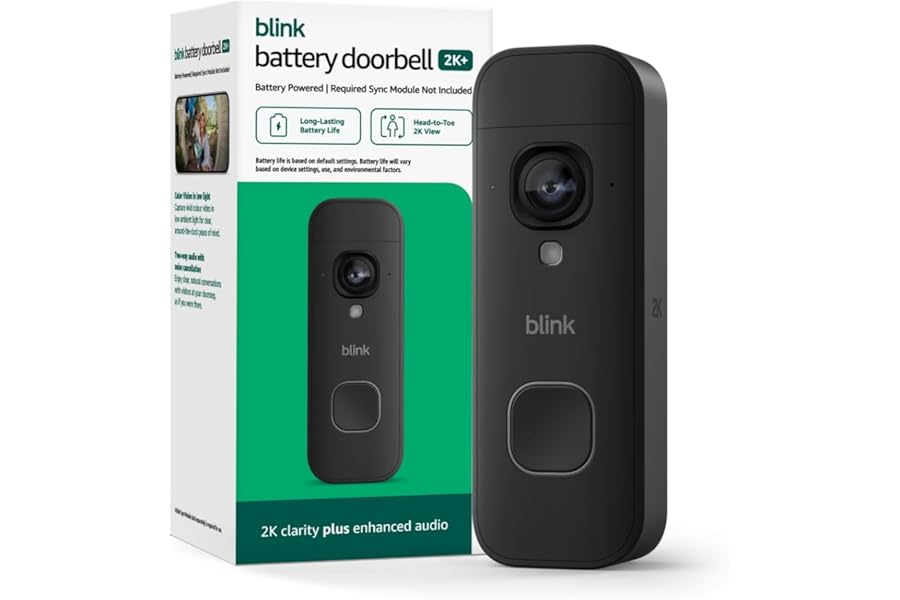 Blink Battery Doorbell 2K+ (newest model) — Wireless video doorbell, 2K resolution, enhanced audio. Required Sync Module not included – Add-On (Black)