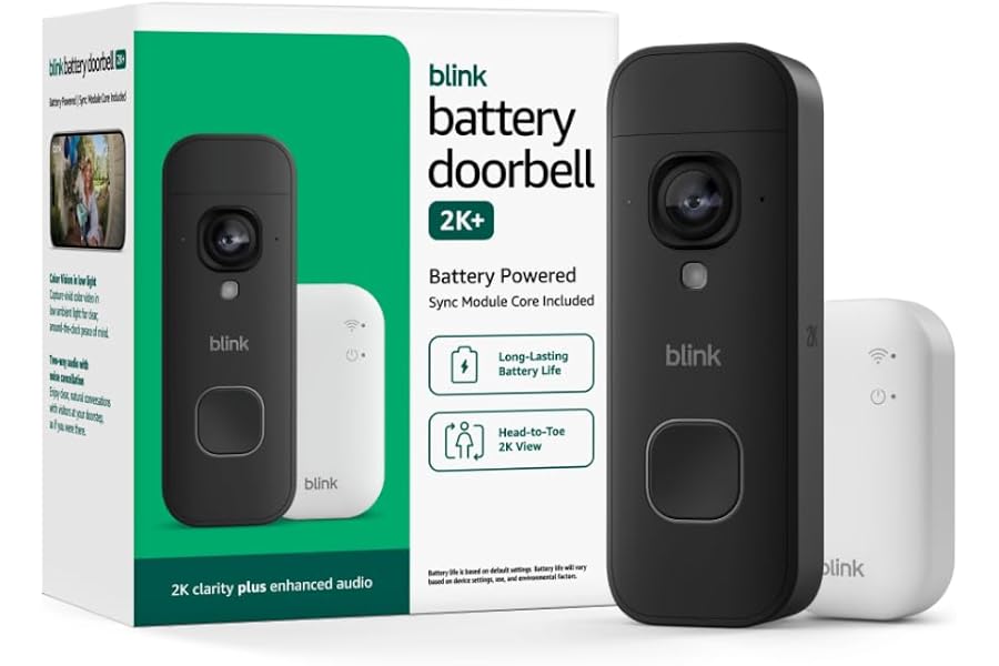 Blink Battery Doorbell 2K+ (newest model) — Wireless video doorbell, 2K video resolution, enhanced audio. Sync Module Core included – System (Black)