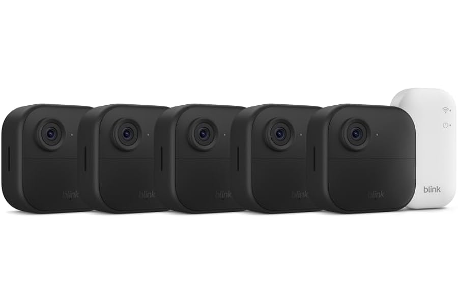 Blink Outdoor 4 – Wireless smart security camera, two-year battery life, 1080p HD day and infrared night live view, two-way talk. Sync Module Core included – 5 camera system